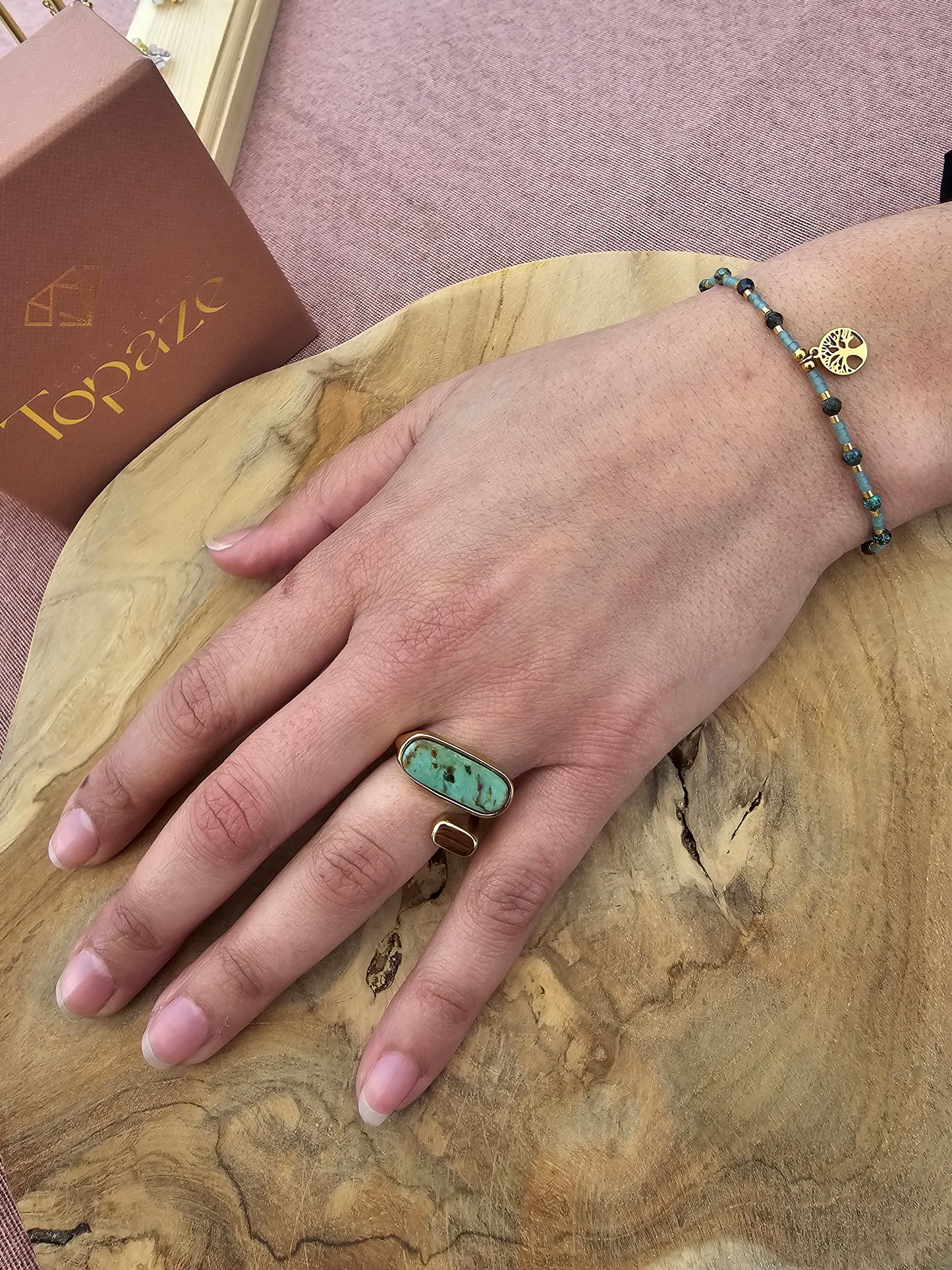 Bague Tripoli en Acier inoxydable et pierre de turquoise Africaine