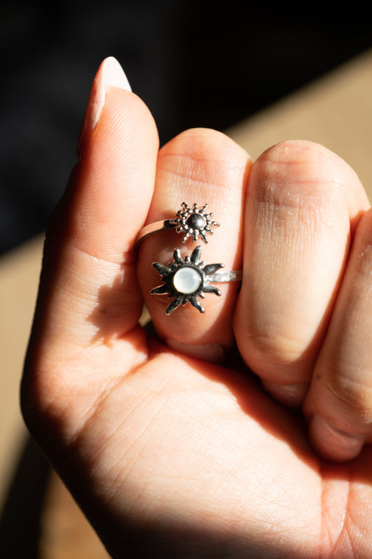 bague ajustable acier inoxydable soleil argenté/ doré. 
